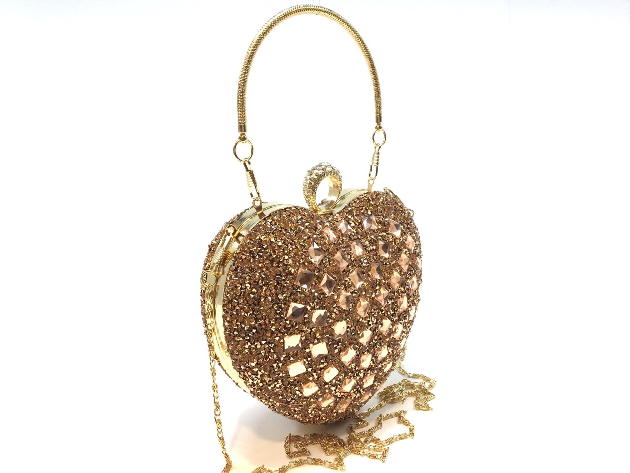 Rose Gold Clutch Purse, Rose Gold Heart Bag, Rose Gold Evening Bags for