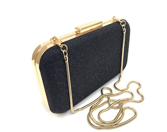 Black Evening Bag with Gold Accessories, Black Classic Elegant Wedding Bag, Black Gold Clutch Purse, Black and Gold Party Bag, Black Clutch