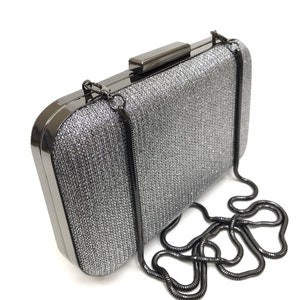 Special Occasion Metallic Gray Clutch Purse, Elegant Fabric Metallic Gray Evening Bag With Removable Chain, Shiny Metallic Gray  Wedding Bag
