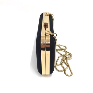 Petit Sac Soirée Satin Noir Avec Motif Dentelle Dorée - Clutch Sans Bretelle - Neuf
