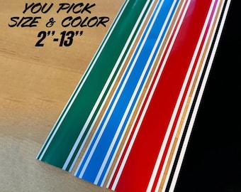 Calcomanía de vinilo con franjas de carreras de ancho personalizado, 182 cm de largo / Elija entre 5 a 33 cm de ancho / Franja para auto, barco, remolque / 20 colores
