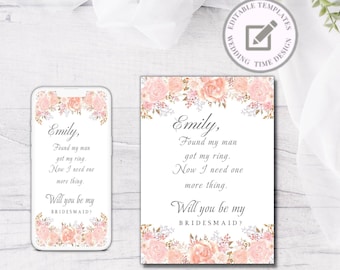 Soft Pink Floral Bridesmaid Proposal, Bridesmaid, Editable Bridesmaid card, Mobile  Bridesmaid  Proposal, Pink floral bridesmaid proposal