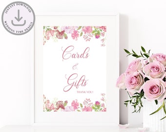 Rose Floral Gifts and Cards Signs, wedding cards sign, sign wedding gifts, printable gifts sign, bridal gifts sign, bridal shower signs