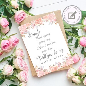 Pink Floral Maid of Honor Proposal, Will you be My Maid of Honor, Proposal Box Ideas, Printable Proposal, Bridal Proposal Card