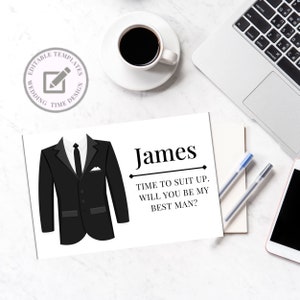 Modello di carta di proposta vestito da uomo migliore, scheda di download istantaneo modificabile, invito da uomo migliore, carta di proposta, download istantaneo, sii il mio testimone