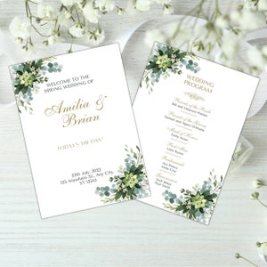 Elegant Eucalyptus Wedding Program, Printable Wedding Program, Editable Wedding Itinerary, Ceremony Wedding Program, Printable Program