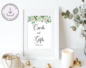 White Floral Cards and Gifts Sign, bridal gifts sign, bridal shower signs, cards and gifts sign, wedding gifts sign, wedding cards sign
