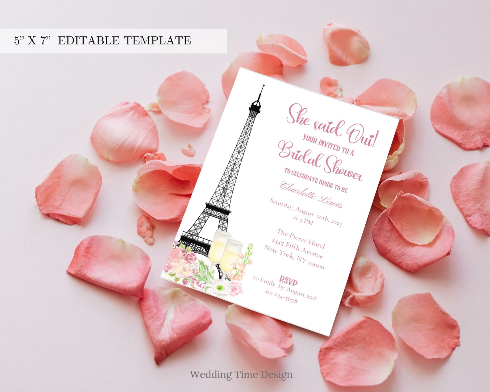 French Bridal Shower Invitation, Editable Template, French Wedding ...