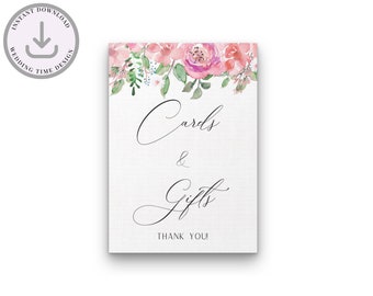 Floral pink Cards and Gifts, modern wedding sign, boho wedding sign, minimalist gift sign, bridal shower sign, wedding gift sign