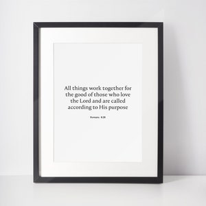Todas las cosas funcionan, Romanos 8:28 versículo de la Biblia, Arte motivacional de la pared, Decoración de la oficina, Obra de arte imprimible grande, Impresión de dormitorio o sala de estar.