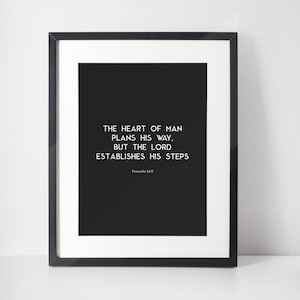 The heart of man, Proverbs 16:9 Bible verse, Entrepreneur Quotes, Office Decor, Large Printable Artwork, Bedroom or Living Room Print.