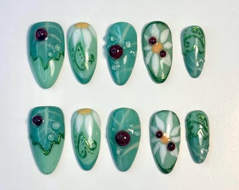 Marienkäfer Mandel Nagel Set, handgemachte handbemalte Nägel, Press On Nägel, 3D Gelnägel, Personalisierbar, künstliche Nägel, Federnägel, einzigartige Nägel