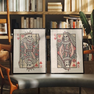 Le roi et la reine de coeur 2 sont des gravures gothiques modernes sans cadre de dead lonely co. Cadeau idéal pour un anniversaire, un mariage, un couple. A1,A2,A3,A4