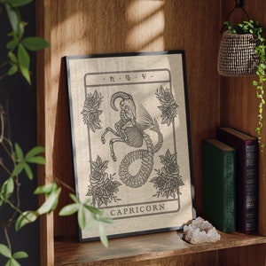 Steenbok tarot niet-ingelijste print, heksenkunstprint in gotische, donkere academische stijl door dead lonely co. Ideaal cadeau voor Steenbok. Groot of klein