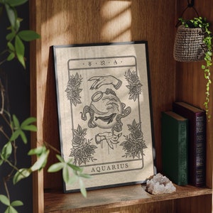 Impression de tarot du Verseau sans cadre, impression d'art de sorcellerie de style gothique sombre universitaire par dead lonely co. Un cadeau idéal pour le Verseau. A1,A2,A3,A4