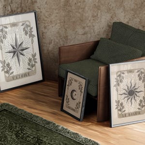 Individuele tarotafdrukken, niet ingelijste, de zon, de maan, de ster. Hemelse kunstafdrukken van Dead Lonely in tarotkaartstijl. Groot of klein