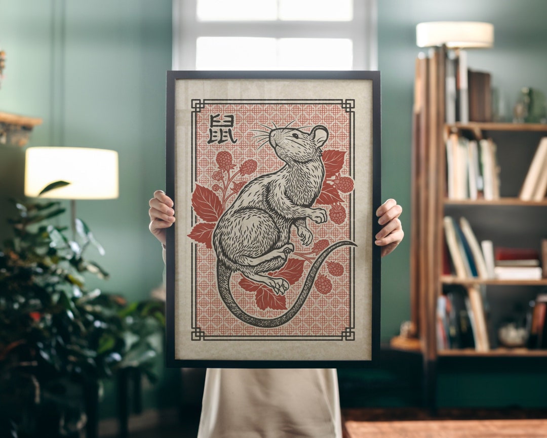 Year of the Rat Chinese Zodiac Print, Chinese Astrology Rat Print