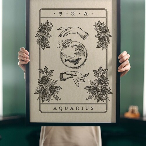 AQUARIUS Zodiac Tarot Card A5 Art Print Only Celestial Etsy