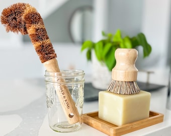 Zero Waste Bamboo Dish Brush Set | Biodegradable Bamboo Brush Pair, Pot Scrubber, Sisal Bristles, Dish Brush, Zero Waste Kitchen