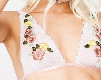 Next To Nothing LA, Flower Child Embroidered Floral Plunge Bralette