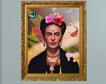 Grafrida Frida Inspired Art with Graffiti | Instant Digital Download | Viva Frida | Frida Art Print | Frida Png | Bonus Trippy Art Included