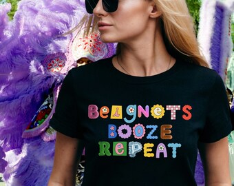Beignets Brunch Repeat Shirt | New Orleans Bachelorette Party | Nola Bachelorette Trip Matching Tees | Cajun Christmas t-shirt | Mardi Gras