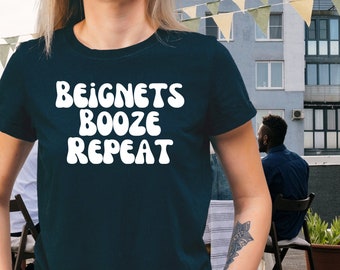 Beignets Brunch Repeat Shirt | New Orleans Bachelor Party | Nola Bachelorette Matching Tees | Cajun Christmas t-shirt | Mardi Gras Shirt