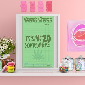 Son las 4:20 en algún lugar, Arte de pared con cheque de invitado, Descarga digital amistosa de Mary Jane, Cheque de invitado impreso, Póster de MJ, Cheques de invitado digitales