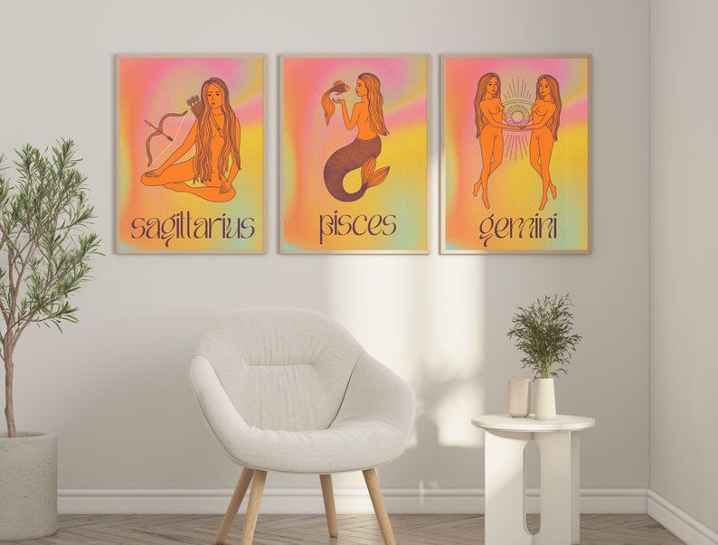 Custom Zodiac Birth Chart Printable Groovy Art Sun Moon Rising