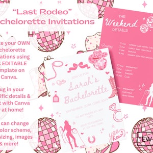 Last Rodeo Themed Bachelorette Invitations | Bachelorette Editable Invitations| Weekend Itinerary | Cowgirl Template