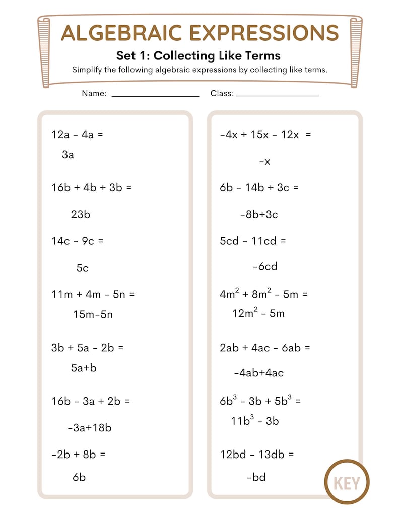 Algebraic Expressions Worksheets - Etsy