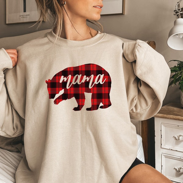 Mama bear hoodie plaid clearance