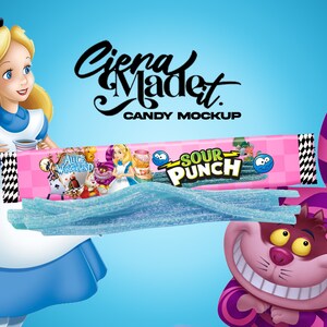Alice in Wonderland Digital Sour Punch Straw Party Favor Label