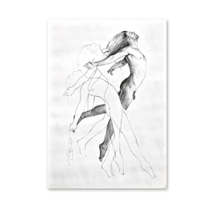 Male Figure Drawing, Man Body in Dynamic Pose Art Original Male Body Art Gift