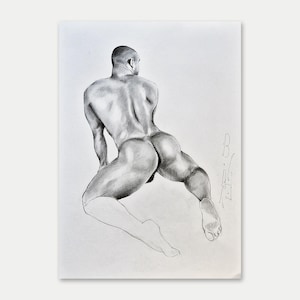 Original Male Figure Graphite Drawing: Queer Art Gift