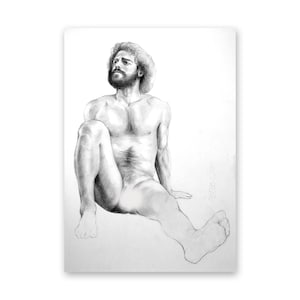 Male Figure Drawing Sitting Man Body in Original Gay Art Wall Decor