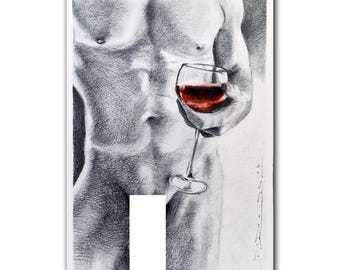 Male Figure Drawing Original Framed Art, Masculine Figurative Artwork – Hand-Drawn Man Torso