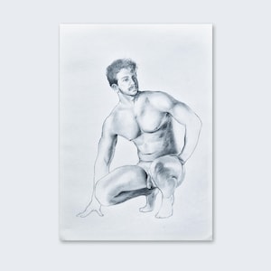 Male Figure Line Drawing, Gay Men Original Art Man Body Minimal Wall Decor