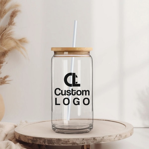 Personalized Picture Glass Cup, Corporate Gift Idea, Marketing Gift Glass Tumbler, Company Logo Iced Coffee Cup, Client Gift Gass Can