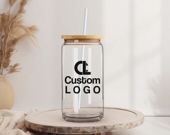 Personalized Picture Glass Cup, Corporate Gift Idea, Marketing Gift Glass Tumbler, Company Logo Iced Coffee Cup, Client Gift Gass Can