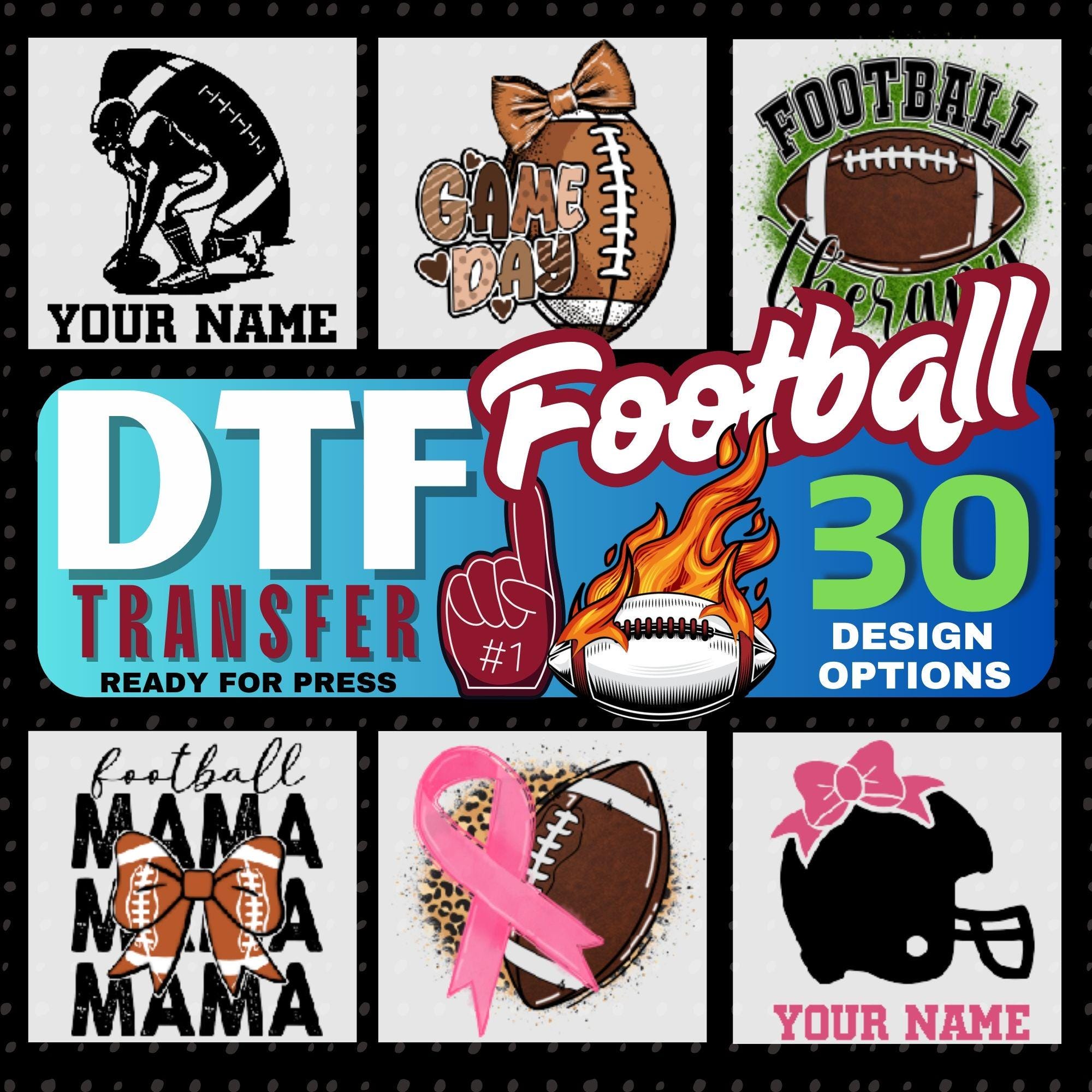 Custom Football Transfer Design DTF, Ready to Press,Leopard Heat Transfer, Football Season Shirt Football Glitter Coquette Bow DTF Transfer