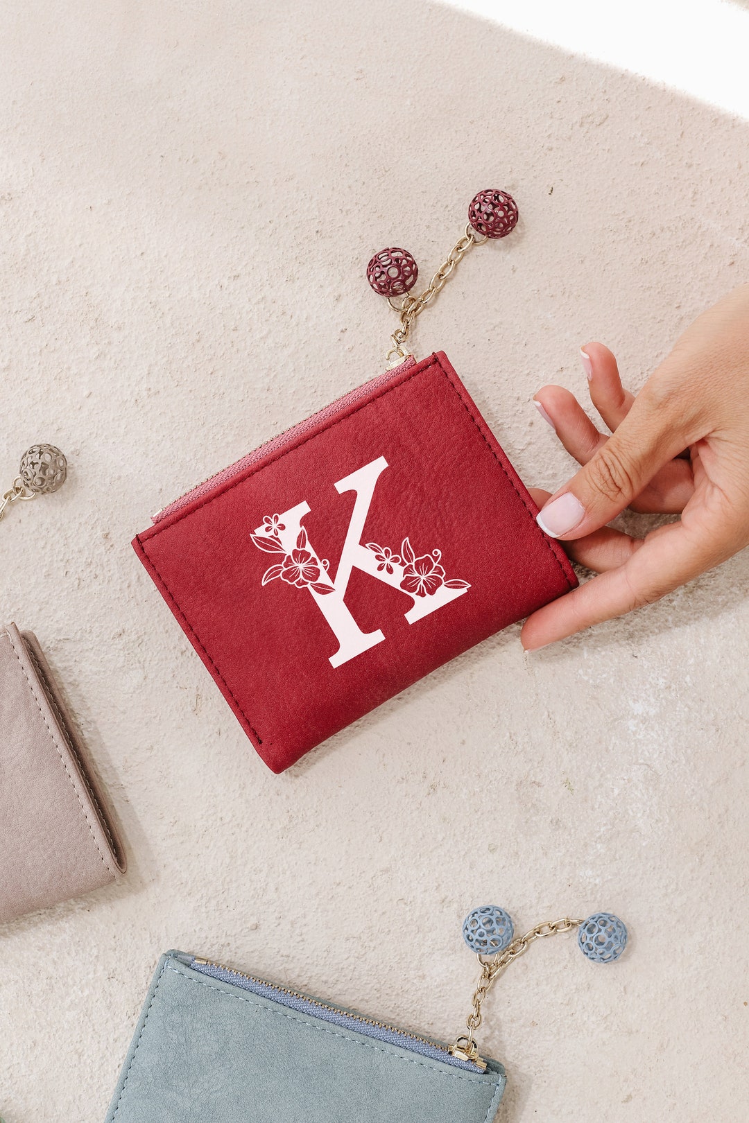 Personalized Mini Wallet, Custom Initial Wallet, Valentines Day Gift