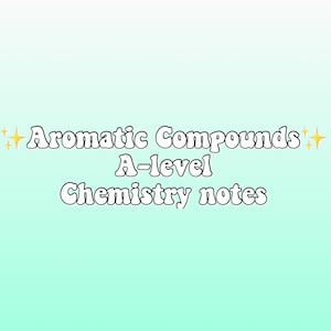 Pode incluir: Notas de química de nível A sobre compostos aromáticos, com um fundo degradê azul claro e branco e estrelas douradas.