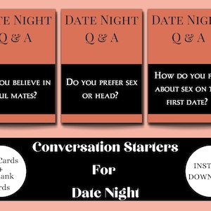 Date Night Conversation Starter , Couples Games , Couples Gift Idea , Game Cards , Printable Games , Instant Download , Question Cards