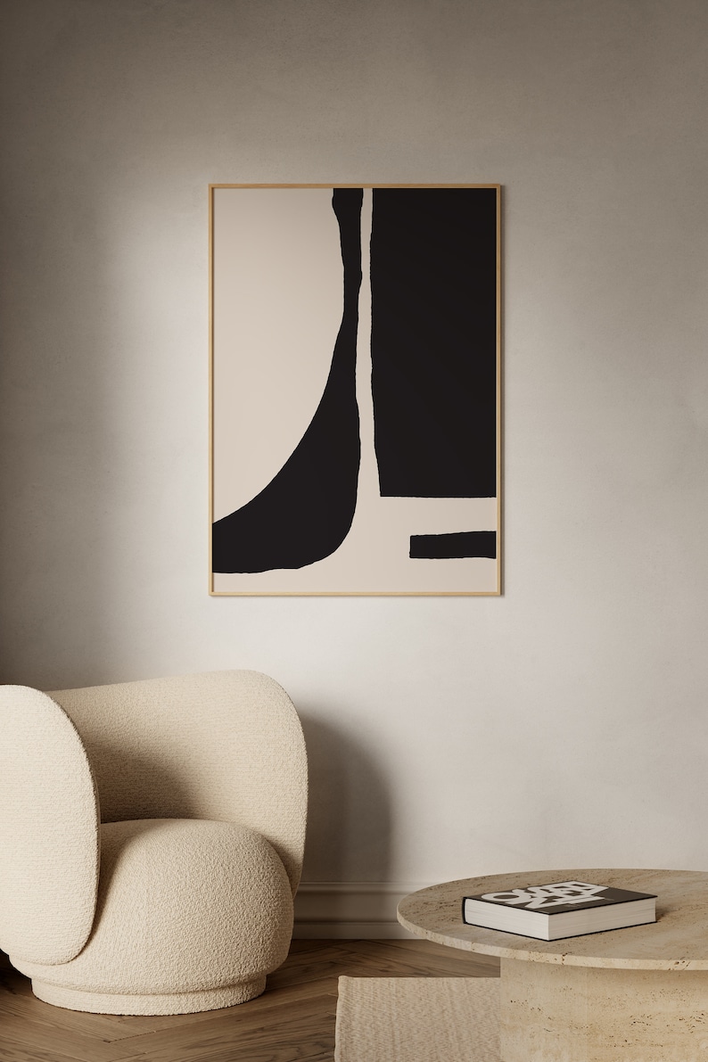 Modern Neutral Abstract Wall Art, Black and Beige Abstract Art Print ...