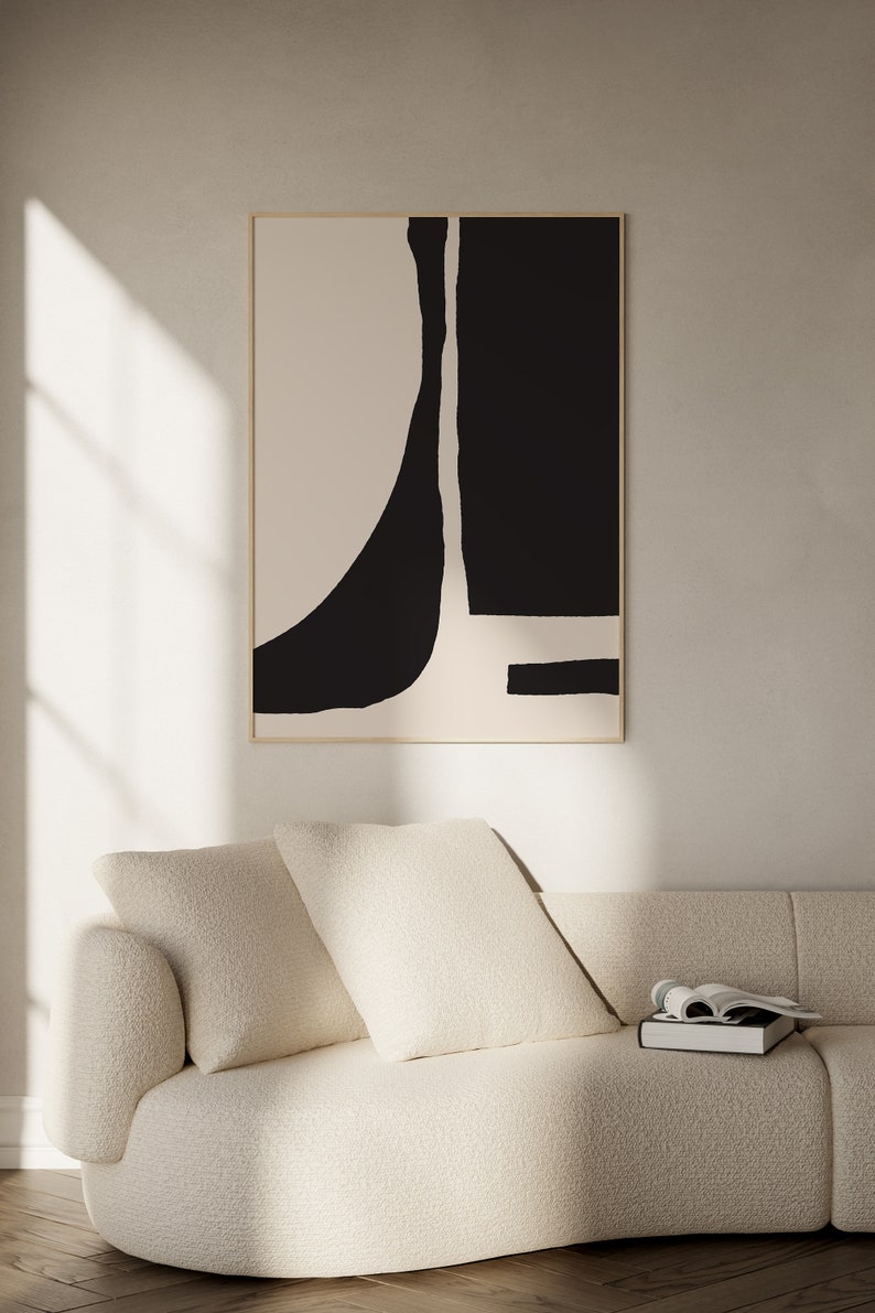 Modern Neutral Abstract Wall Art, Black and Beige Abstract Art Print ...