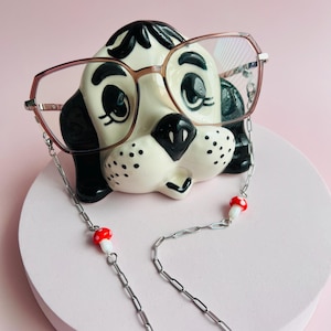 Mushroom Glasses Chain / Glass Bead & Paper Clip Chain Eyeglass Holder / Tarnish Proof / Stainless Steel / Fits All Sunglass Styles