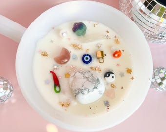 Candela portaoggetti in un piatto di vetro al latte vintage / Profumo di cereali fruttati / Cera fusa senza stoppino per scaldare il piatto / Regali per gli amanti dei portaoggetti