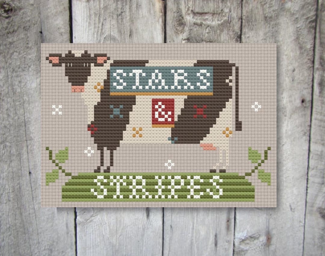 Patriotic Cow, Whimsical Cow With Stars and Stripes and Quilt Stars ...