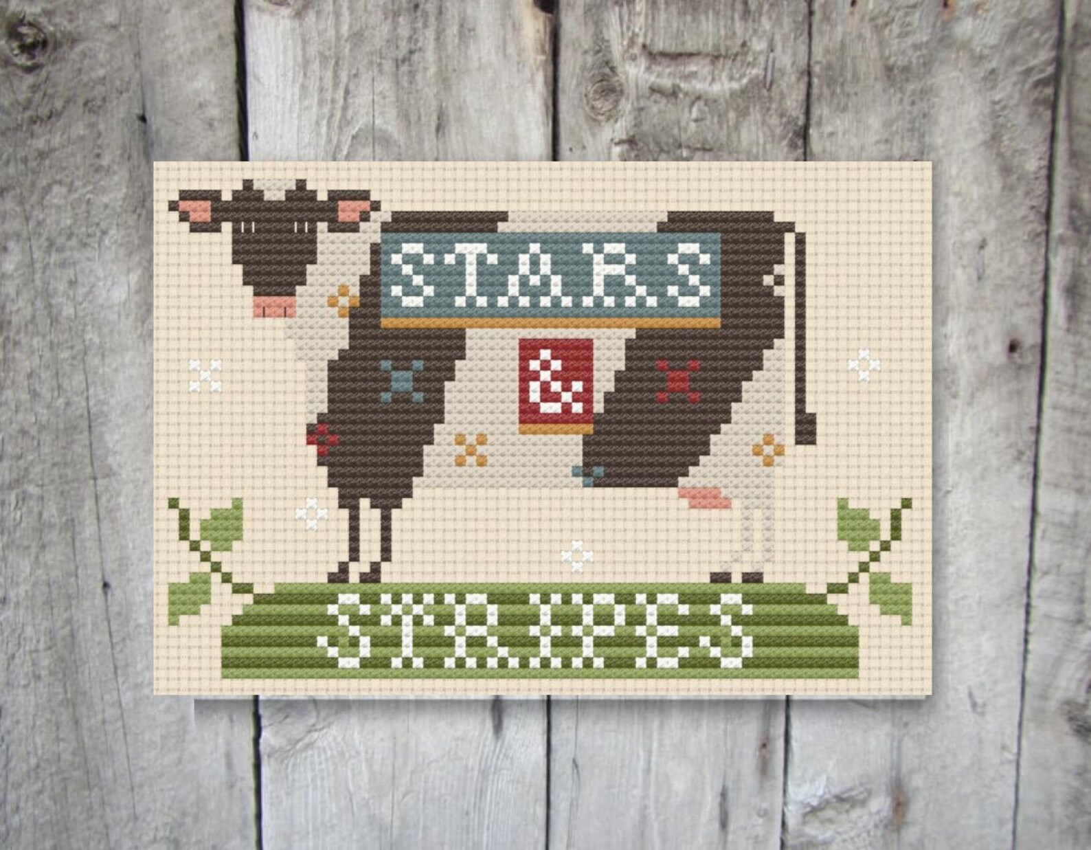 Patriotic Cow, Whimsical Cow With Stars and Stripes and Quilt Stars ...